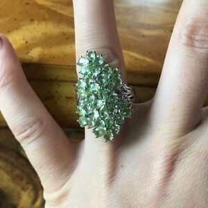 Natural Peridot Sterling Silver Cocktail Ring Size 7